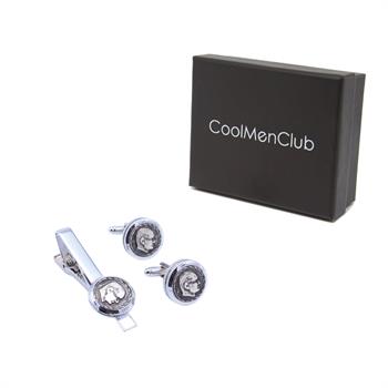 Mustafa Kemal Atatürk Figürlü Kol Düğmesi ve Kravat İğnesi Seti