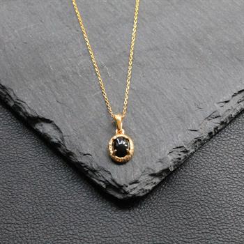 Oniks Doğal Taşlı Gümüş Kolye