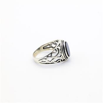 Oniks Doğal Taşlı Gümüş Yüzük