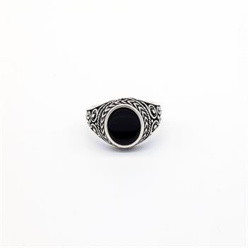 Oniks Doğal Taşlı Gümüş Yüzük