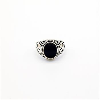 Oniks Doğal Taşlı Gümüş Yüzük