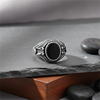 Oniks Doğal Taşlı Gümüş Yüzük