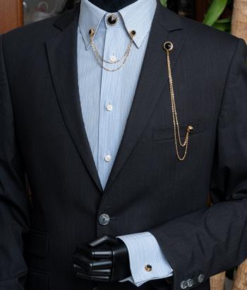 Siyah Taşlı Ceket & Gömlek Aksesuar Seti