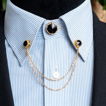 Siyah Taşlı Ceket & Gömlek Aksesuar Seti