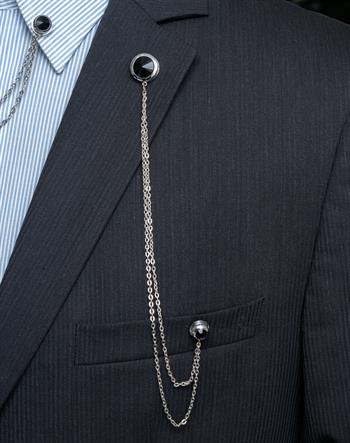 Siyah Taşlı Ceket & Gömlek Aksesuar Seti