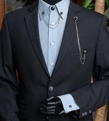 Siyah Taşlı Ceket & Gömlek Aksesuar Seti