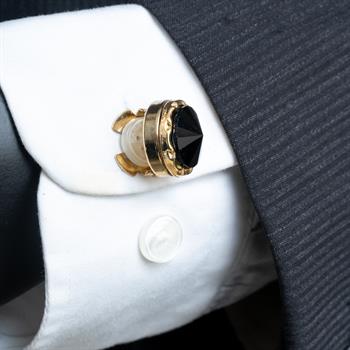 Siyah Taşlı Geçmeli Kol Düğmesi 