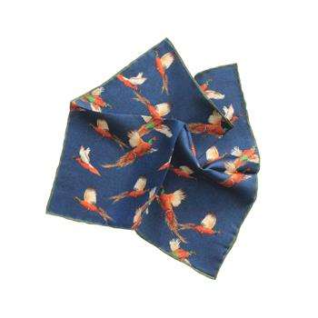 Tavus Kuşu Desenli İpek Cep Mendili 