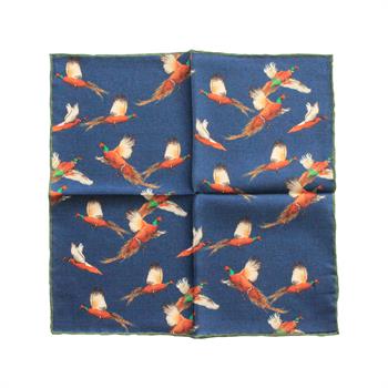 Tavus Kuşu Desenli İpek Cep Mendili 