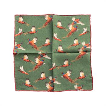 Tavus Kuşu Desenli İpek Cep Mendili 