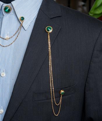 Yeşil Taşlı Ceket Yaka İğnesi