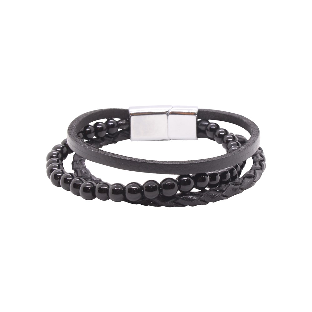 Leather Cool SeriesCMC6623Çelik Deri Boncuklu Bileklik