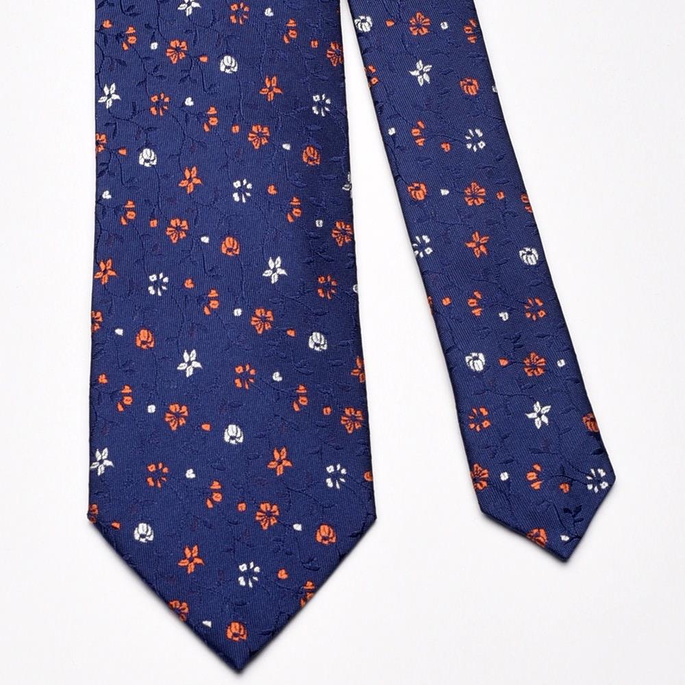 KravatCMC2594Çiçek Desenli Lacivert İpek Kravat