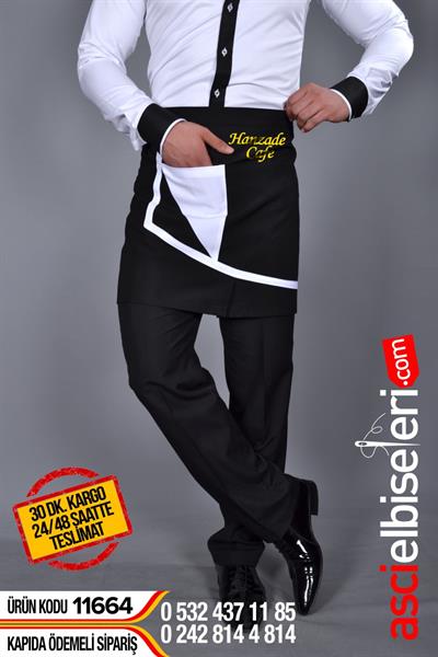 11664 Cafe Önlükleri Önlük Sol Ön Kısmına Nakış İle Firma Adınızın İşlenmesi Hediye