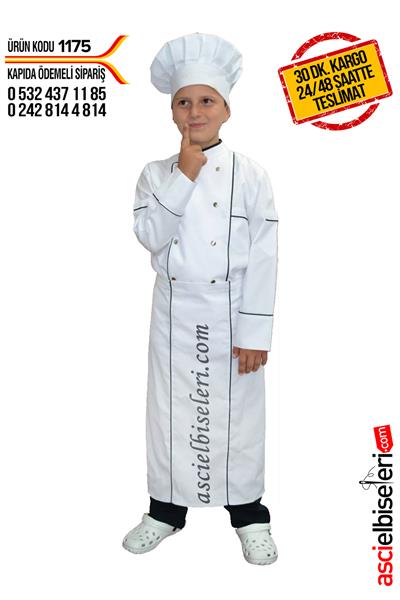 1175  Çocuk Aşçı Kıyafeti (Ceket Önlük Kep)