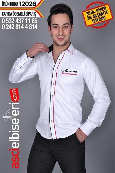 12026 Garson Gömleği Beyaz Sol Göğüse Firma Adınızın Nakış İle İşlenmesi Hediye