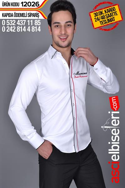 12026 Garson Gömleği Beyaz Sol Göğüse Firma Adınızın Nakış İle İşlenmesi Hediye
