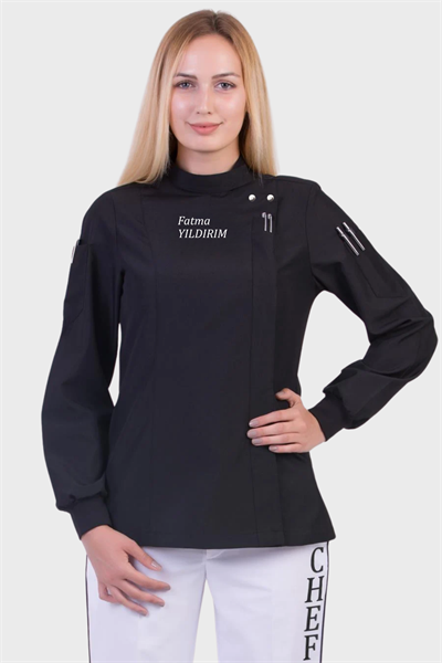 1391 Bayan Elıte Desıgn Siyah Şef Aşçı Ceketleri