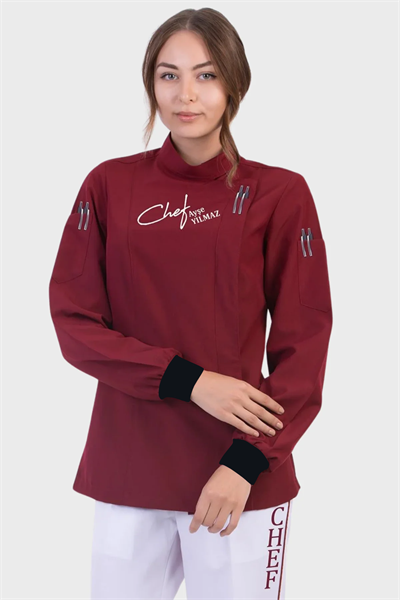 1392 Pretty Bordo Bayan Aşçı Ceketi Tasarımı