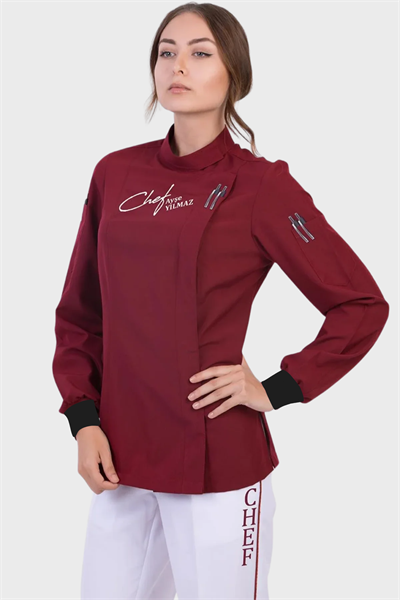 1392 Pretty Bordo Bayan Aşçı Ceketi Tasarımı