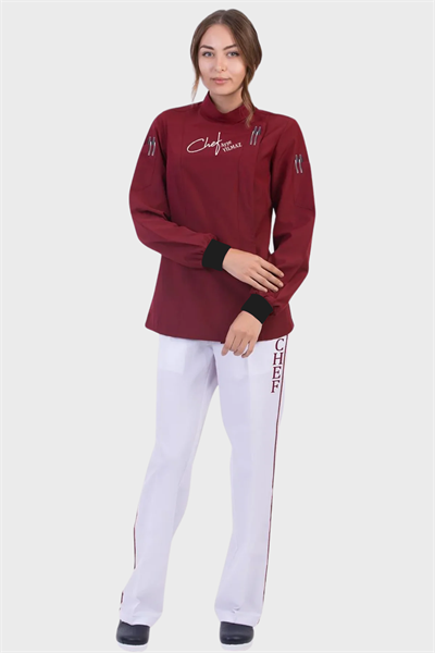 1392 Pretty Bordo Bayan Aşçı Ceketi Tasarımı