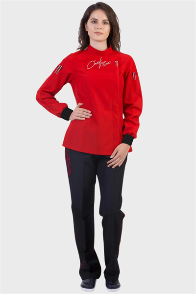 1393 Excellent Kırmızı Bayan Aşçı Ceketi