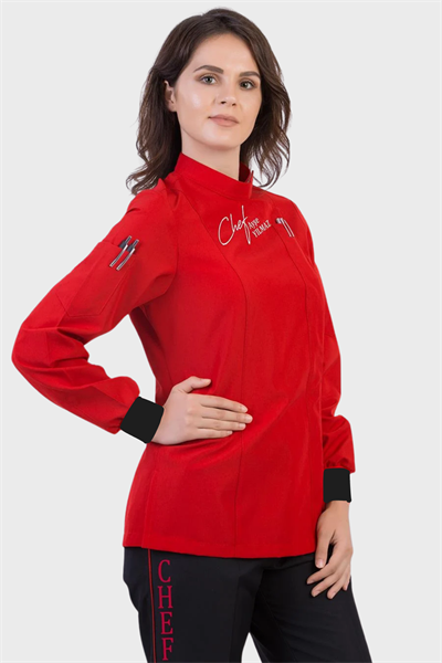 1393 Excellent Kırmızı Bayan Aşçı Ceketi