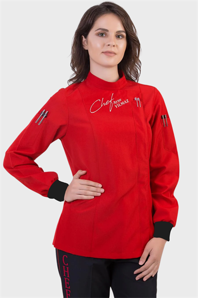 1393 Excellent Kırmızı Bayan Aşçı Ceketi