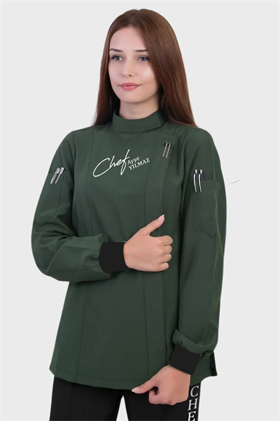Hamarat Haki Yeşili Bayan Aşçı Ceketi Aşçı Kıyafeti