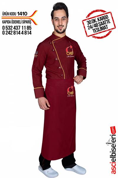 1410 Türkiyem Şef Aşçı Ceketi Bordo