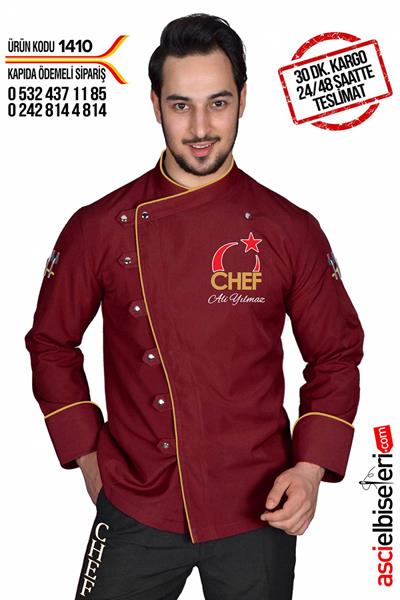 1410 Türkiyem Şef Aşçı Ceketi Bordo