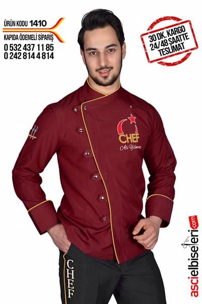 1410 Türkiyem Şef Aşçı Ceketi Bordo