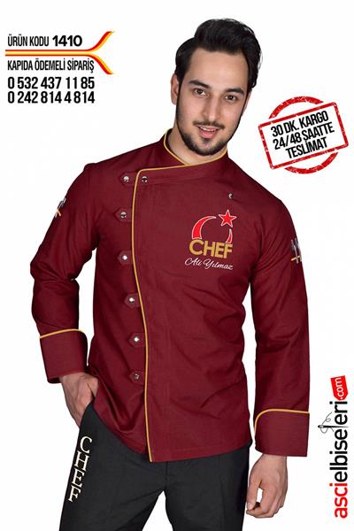 1410 Türkiyem Şef Aşçı Ceketi Bordo