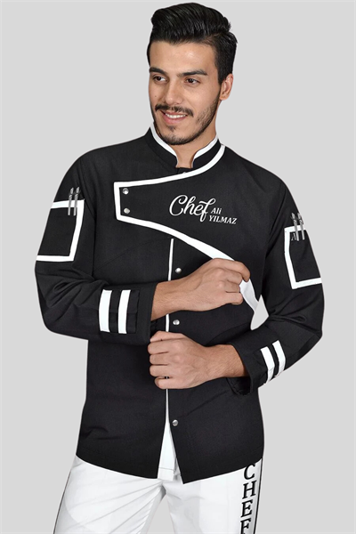 1417 Class Chef Aşçı Ceketi Siyah Beyaz