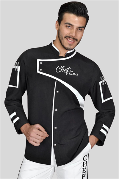 1417 Class Chef Aşçı Ceketi Siyah Beyaz