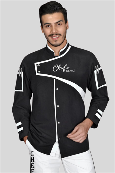 1417 Class Chef Aşçı Ceketi Siyah Beyaz