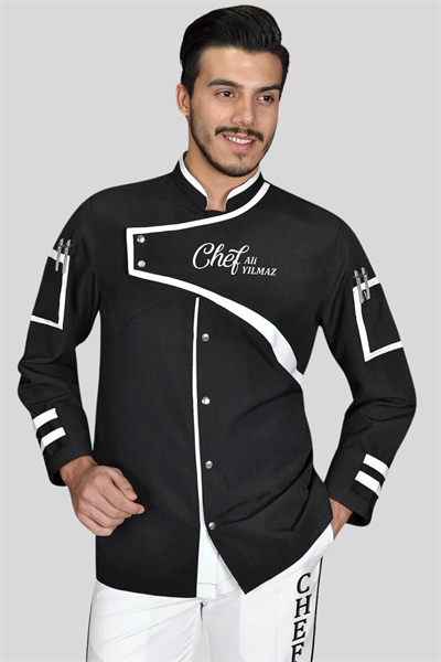1417 Class Chef Aşçı Ceketi Siyah Beyaz