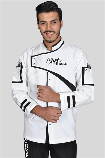 1418 Class Chef Aşçı Ceketi Beyaz Siyah