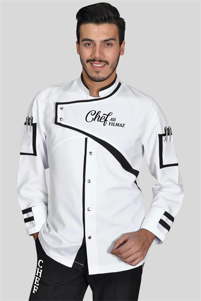 1418 Class Chef Aşçı Ceketi Beyaz Siyah