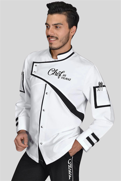 1418 Class Chef Aşçı Ceketi Beyaz Siyah
