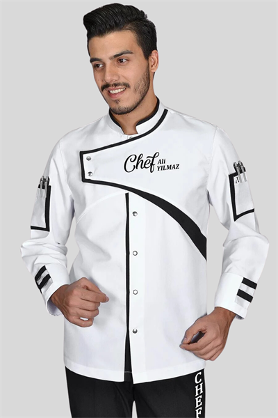 1418 Class Chef Aşçı Ceketi Beyaz Siyah