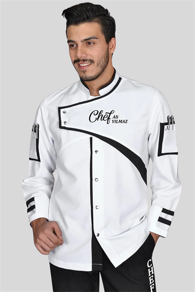 1418 Class Chef Aşçı Ceketi Beyaz Siyah