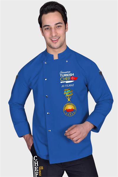 1447 Muhteşem Mavi Turkısh Chef Aşçı Elbisesi