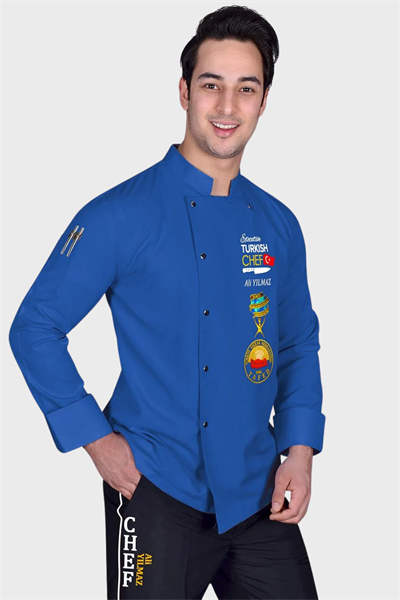 1447 Muhteşem Mavi Turkısh Chef Aşçı Elbisesi