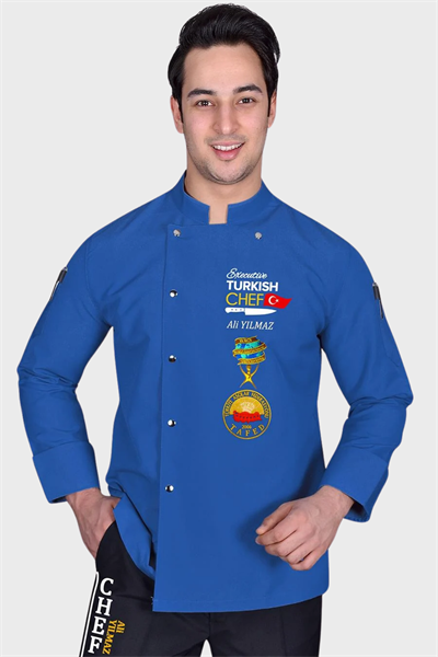 1447 Muhteşem Mavi Turkısh Chef Aşçı Elbisesi
