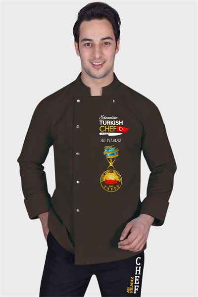 1448 Muhteşem Kahverengi Turkısh Chef Aşçı Kıyafeti