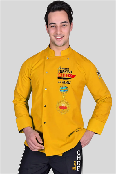 1477  Muhteşem Sarı Turkısh Chef Aşçı Elbisesi