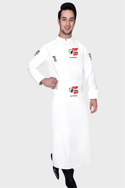 1534 Atatürk Nakış İşlemeli Aşçı Ceketi İzmir Beyaz