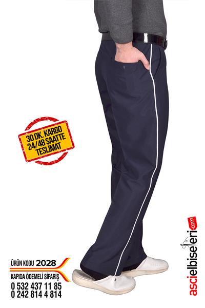 2028 Beli Lastikli Lacivert Aşçı Pantolonu