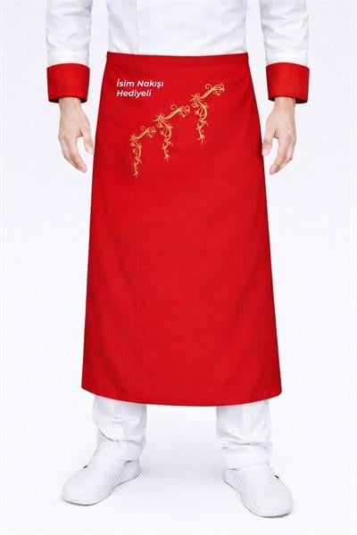5227 Kırmızı Şef Aşçı Önlükleri İsminizin Nakış İle İşletebilirsiniz